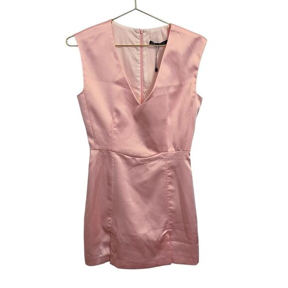 Zara Pink Satin Effect Mini Dress Size MED V Neck Sleeveless NWOT - Picture 2 of 8